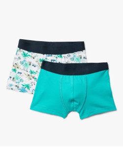 Boxers en coton stretch uni + imprimé garçon (lot de 2)